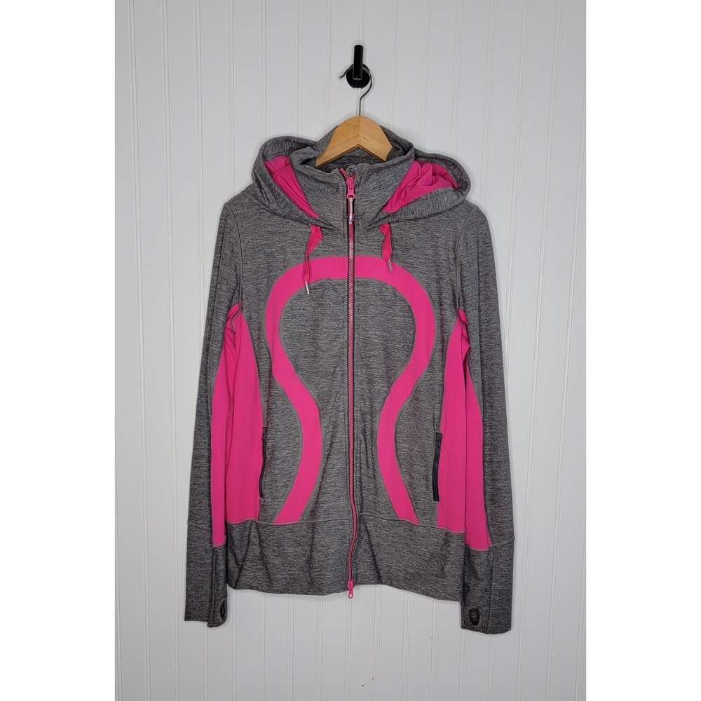 Lululemon In Stride Full Zip Hooded Jacket Women's Size 10 Gray & Pink